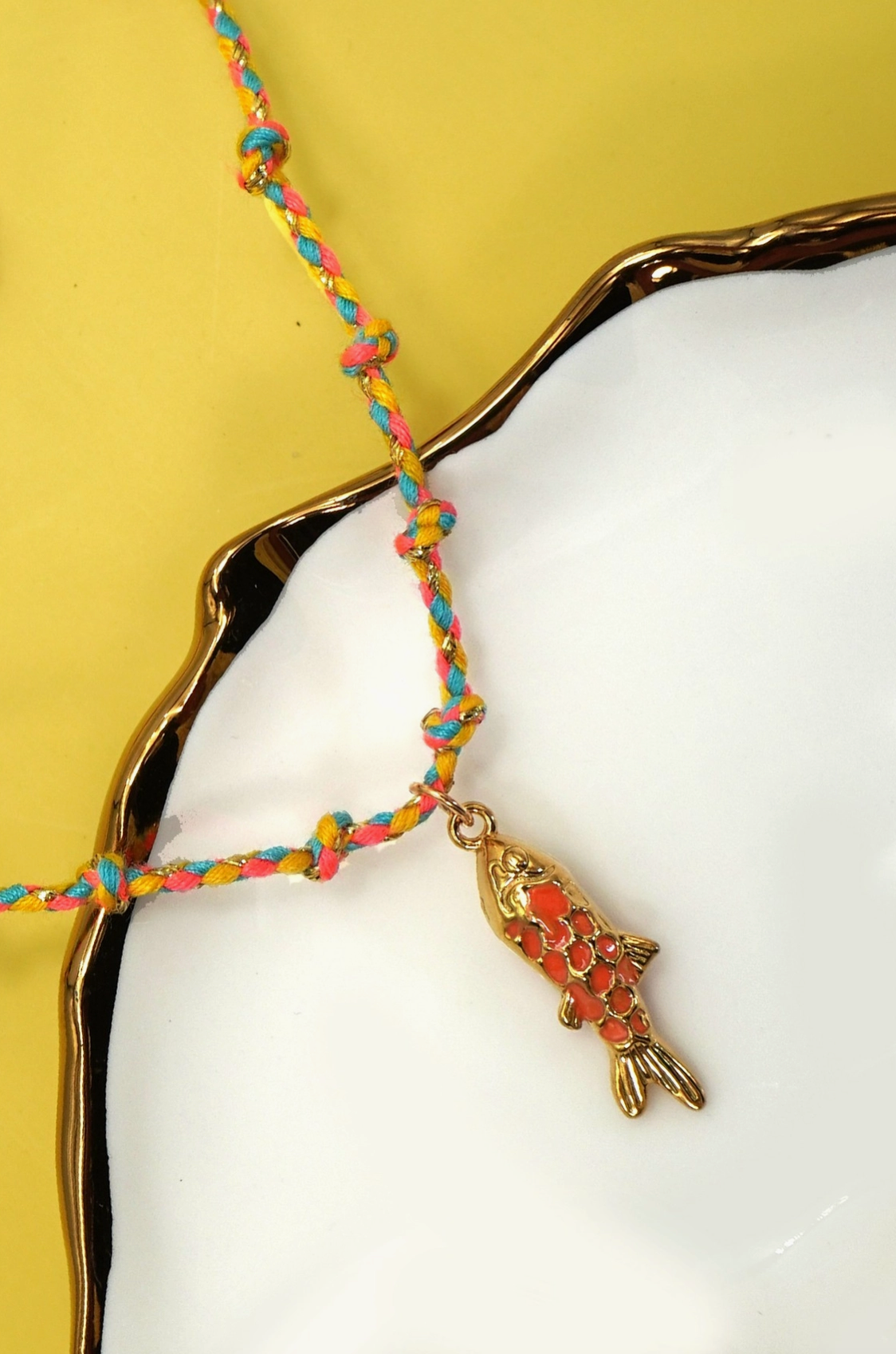 Braided Fish Friends Necklace- Orange