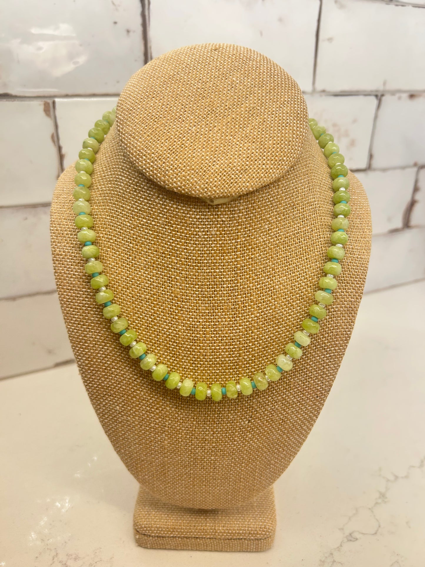 Small Spaced Beaded Necklace- Green