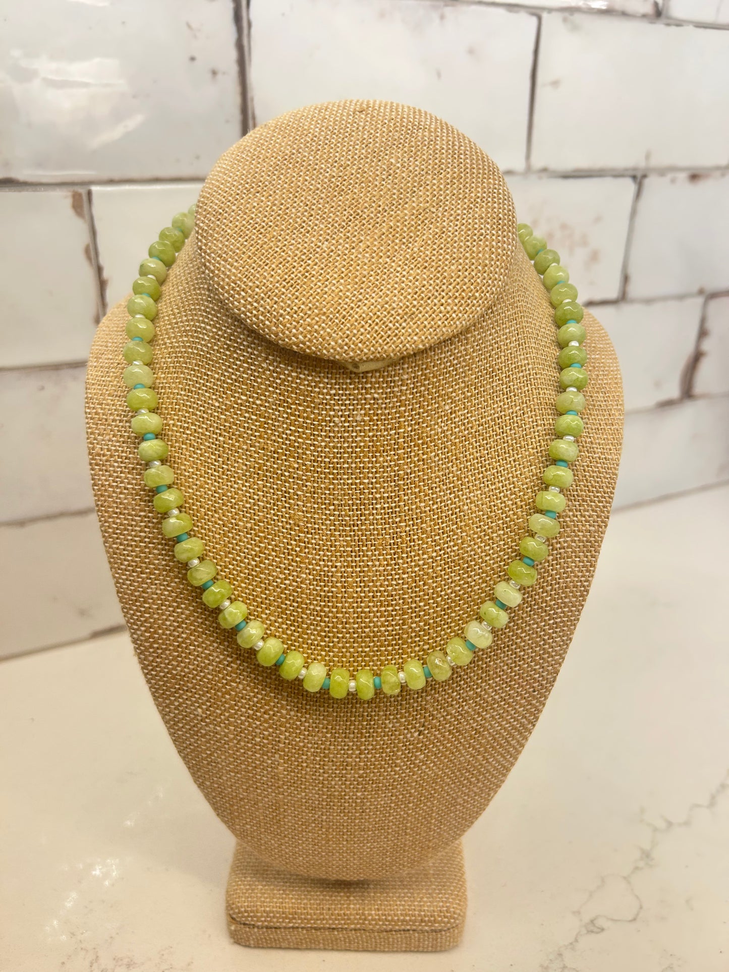 Small Spaced Beaded Necklace- Green