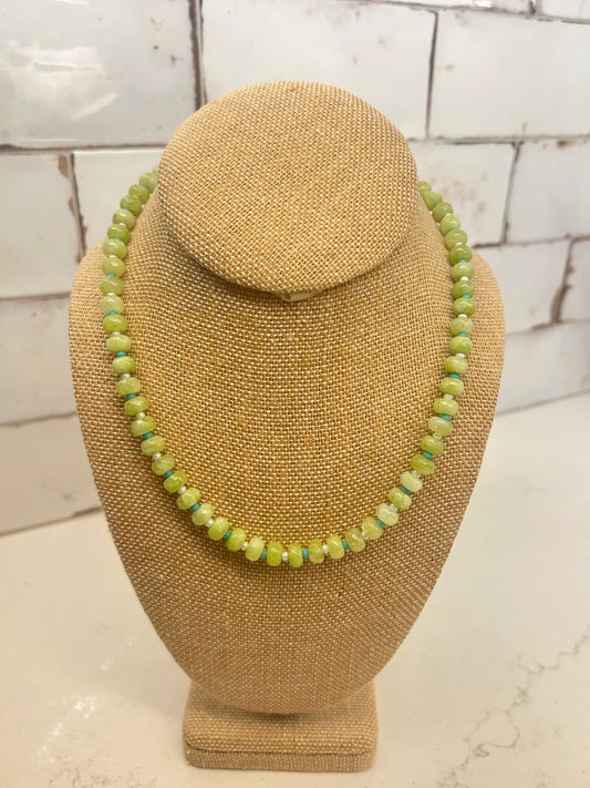 Small Spaced Beaded Necklace- Green