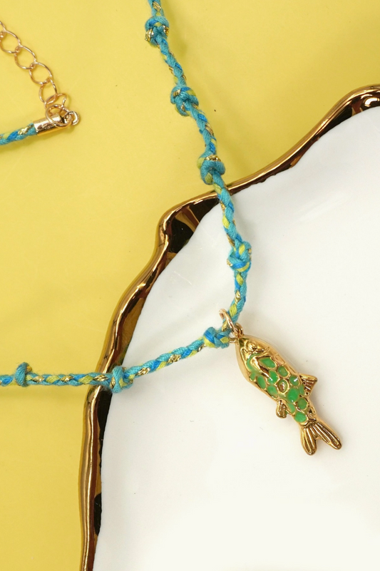 Braided Fish Friends Necklace- Blue